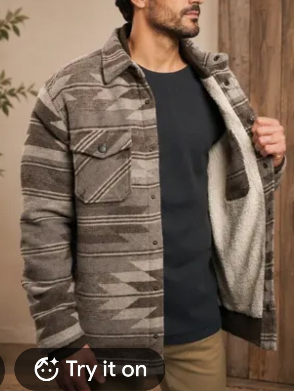Jachs Men's Sherpa-Lined Shirt Jacket - Gray Aztec Pattern